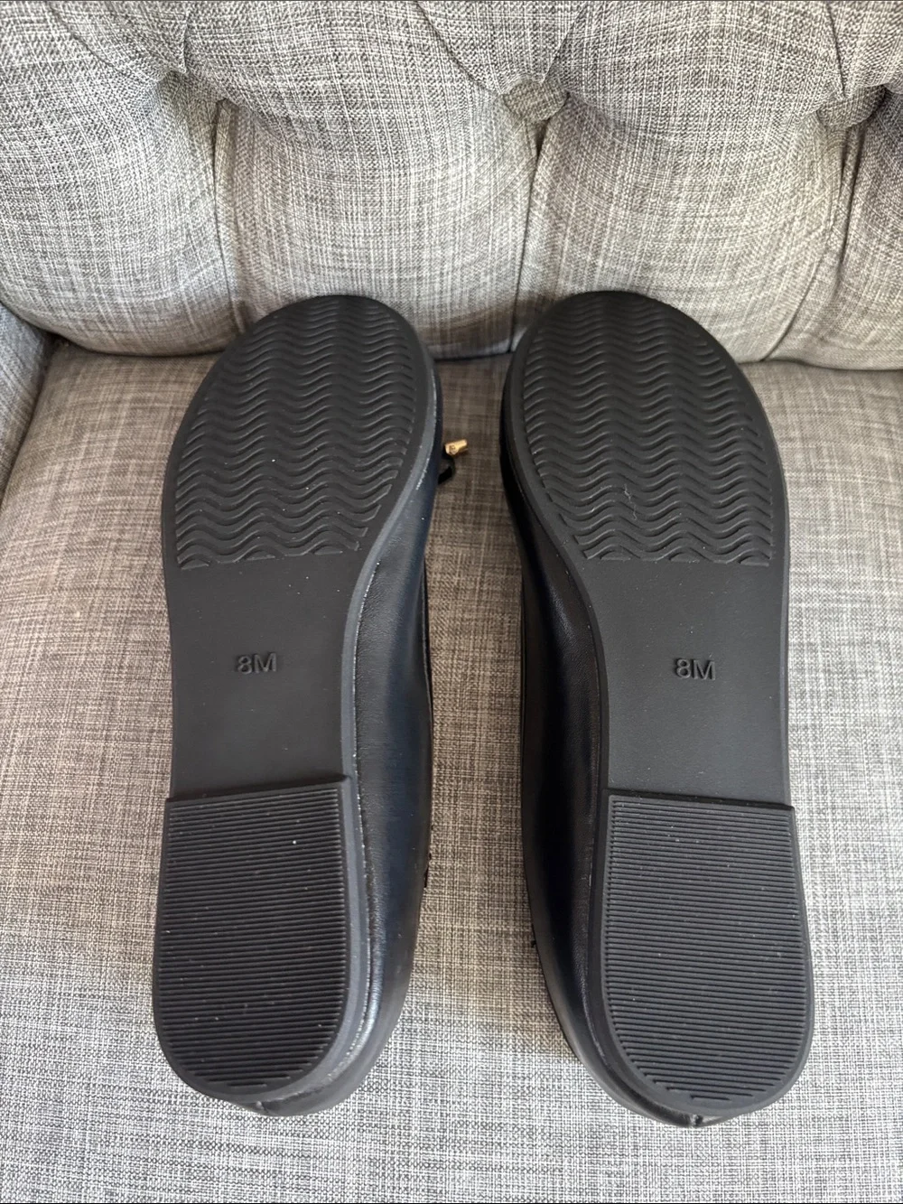 Women's Black Leather Ballet Flats with Bow Accent